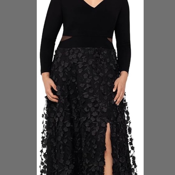 Xscape Black Long Sleeve Floral Dress - Picture 1 of 2